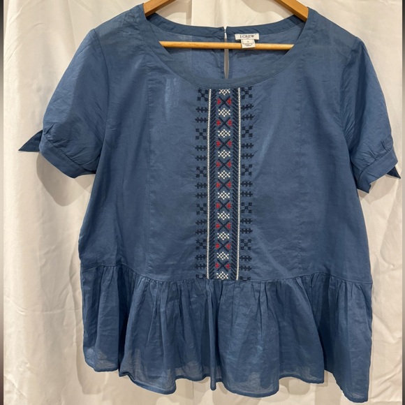 J. Crew Women’s Embroidered tie-sleeve tee Denim Size 12 - Picture 2 of 6